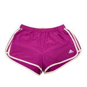 Adidas Running Shorts Womens Size S Inner Drawstring Stretch Pink 3 White Stripe